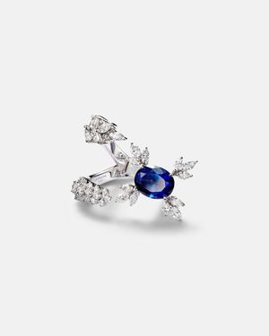 YEPREM Reign Supreme 18Kt Ring With Diamonds And Sapphire - Blue