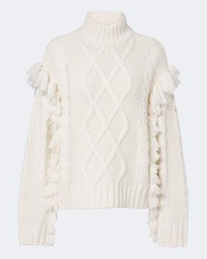 Goldbergh Brit Cable-Knit Fringed Wool Sweater - White