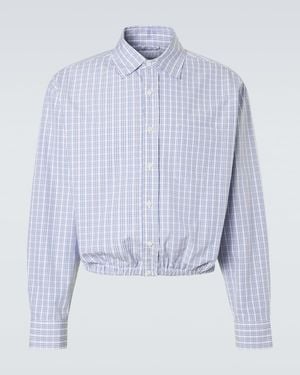 Prada Checked Gathered Cotton Shirt - Blue