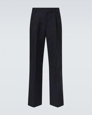 Dries Van Noten Floral Cotton-Blend Straight Trousers - Blue
