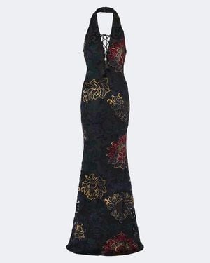 Etro Floral Jacquard Jersey Halterneck Gown - Black