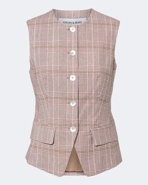 Veronica Beard Lois Plaid Cotton And Linen-Blend Vest - Pink
