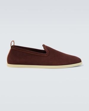 Loro Piana Venice Walk Suede Slip-On Shoes - Brown