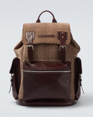 Brunello Cucinelli Leather-Trimmed Canvas Backpack - Brown