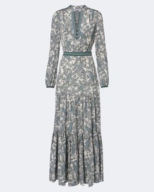 Veronica Beard Sama Printed Tiered Silk-Blend Maxi Dress - Grey