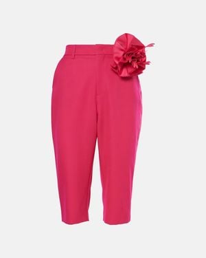 Area Floral-Applique Wool Capri Pants - Pink