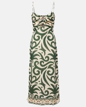 Johanna Ortiz Printed Linen Midi Dress - Green