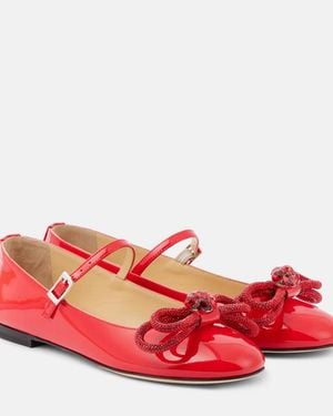 Mach & Mach Bow-Detail Patent Leather Mary Jane Flats - Red
