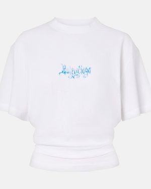 Balenciaga Logo Cotton Jersey Top - White