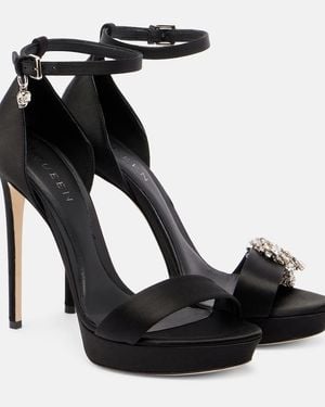 McQueen Jewel Embellished Satin Platform Sandals - Black