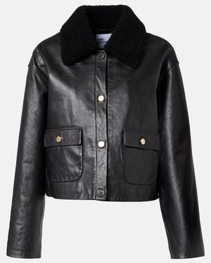 Self-Portrait Shearling-Trimmed Leather Jacket - Black