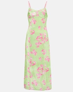 LoveShackFancy Sima Midikleid Aus Samt Mit Blumenprint - Grün