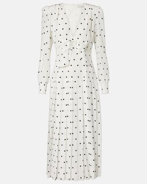 Alessandra Rich Polka-Dot Silk Midi Dress - White