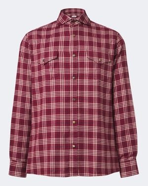 Brunello Cucinelli Camisa De Franela En Mezcla De Algodon A Cuadros - Rojo