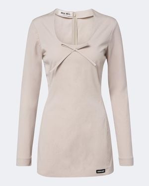 Miu Miu Bow-Detail Cotton-Blend Poplin Minidress - Pink