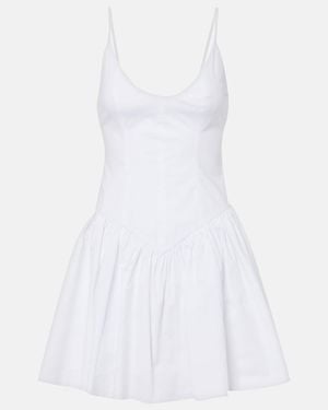 STAUD Phare Ruched Cotton Poplin Minidress - White