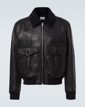 Saint Laurent Shearling-Collar Leather Jacket - Black