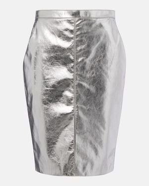 Saint Laurent Metallic Leather Pencil Skirt - Gray