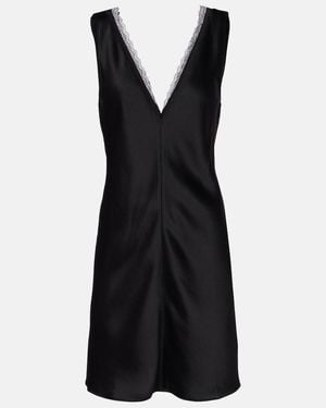 Leset Barb Lace-Trimmed Satin Minidress - Black