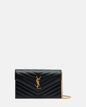 Saint Laurent Cassandre Envelope Small Leather Wallet On Chain - Black