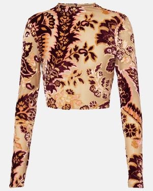 Etro Paisley Tulle And Velvet Jacquard Crop Top - White