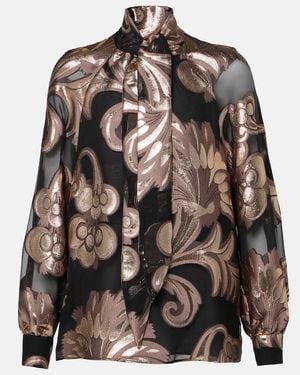 Etro Semi-Sheer Tie-Neck Lame Blouse - Brown
