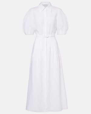 Gabriela Hearst Maude Belted Linen Shirt Dress - White