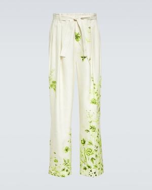 King & Tuckfield Floral Belted Straight Trousers - Yellow