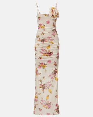 Blumarine Floral-Applique Floral Jersey Maxi Dress - Metallic