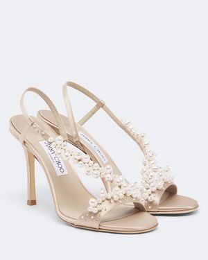 Jimmy Choo Verzierte Slingback-Sandalen Irina Aus Satin - Mettallic