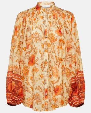Zimmermann Floral-print Ramie Blouse - Orange