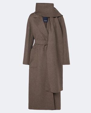 Max Mara Scarf-Detail Virgin Wool Wrap Coat - Brown