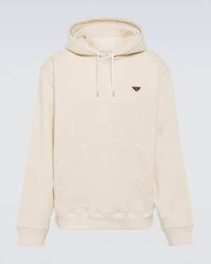 Prada Triangle-Logo Cotton Hoodie - Natural