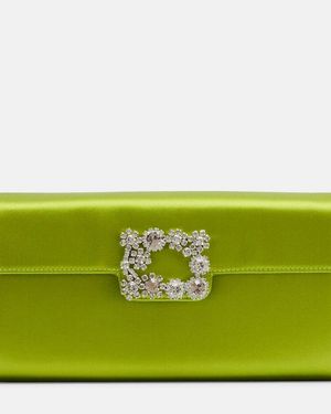 Roger Vivier Efflorescence Satin Clutch - Green