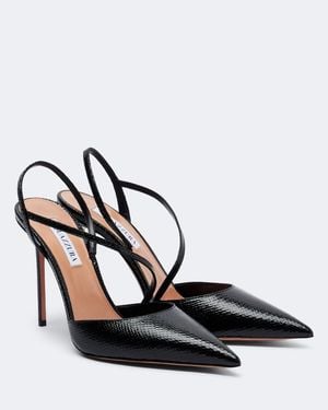 Aquazzura Dynasty Snake-Effect Leather Court Shoes - Black
