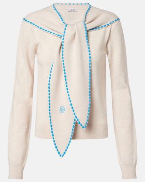 Loewe Scarf-Detail Wool Jumper - Blue