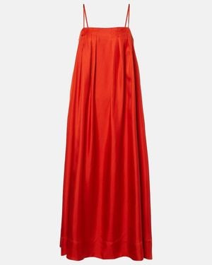 Asceno Heather Silk Twill Maxi Dress - Red