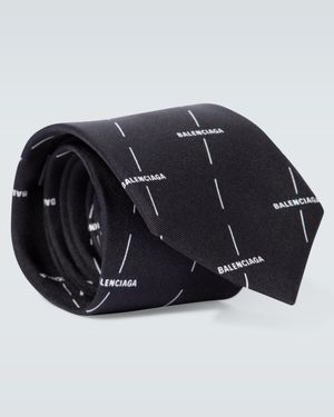 Balenciaga Logo Printed Silk Tie - Black