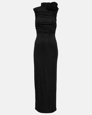 Magda Butrym Floral-Applique Ruched Maxi Dress - Black