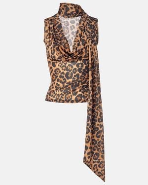 Blumarine Leopard-Printed Jersey Top - Brown