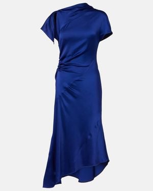 Victoria Beckham Asymmetric Gathered Crepe Satin Midi Dress - Blue