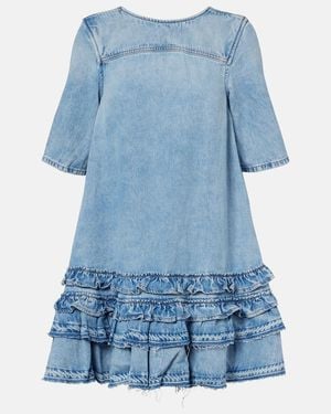 Ganni Ruffled Denim Minidress - Blue