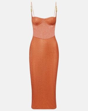 Oséree Lumiere Open-Back Midi Dress - Orange