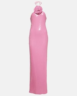 Rodarte Floral-Applique Sequined Gown - Pink