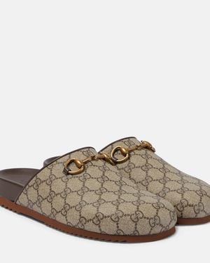 Gucci Sol Slippers Aus Canvas Mit Jacquard-Muster, Lederbesätzen Und Verzierungen - Mehrfarbig