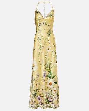 CAMILLA Floral Silk Satin Charmeuse Midi Dress - Metallic