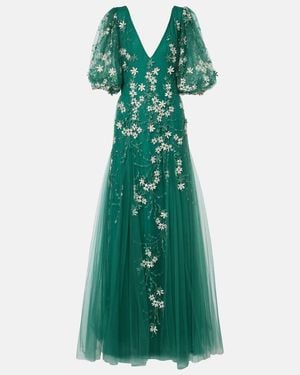 Costarellos Floral-Applique Tulle And Lurex Gown - Green
