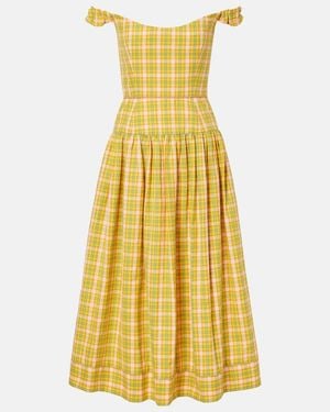 Markarian Giorgia Checked Cotton Midi Dress - Yellow