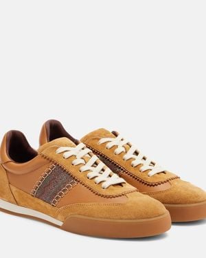Etro Pegaso Suede-Trimmed Leather Sneakers - Brown