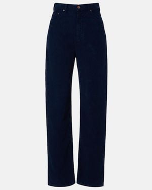 Victoria Beckham Pantalones Rectos De Pana De Algodon De Tiro Alto - Azul